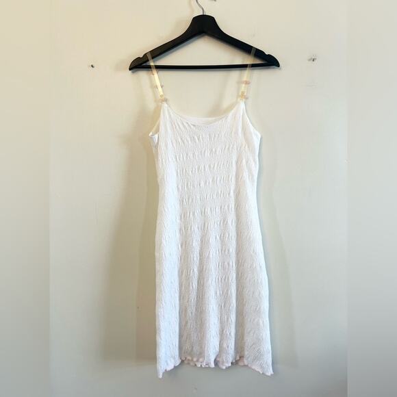 Vintage Y2K white dress 3D appliqué rose lettuce hem 2000s 90s bridal summer S - Picture 6 of 8